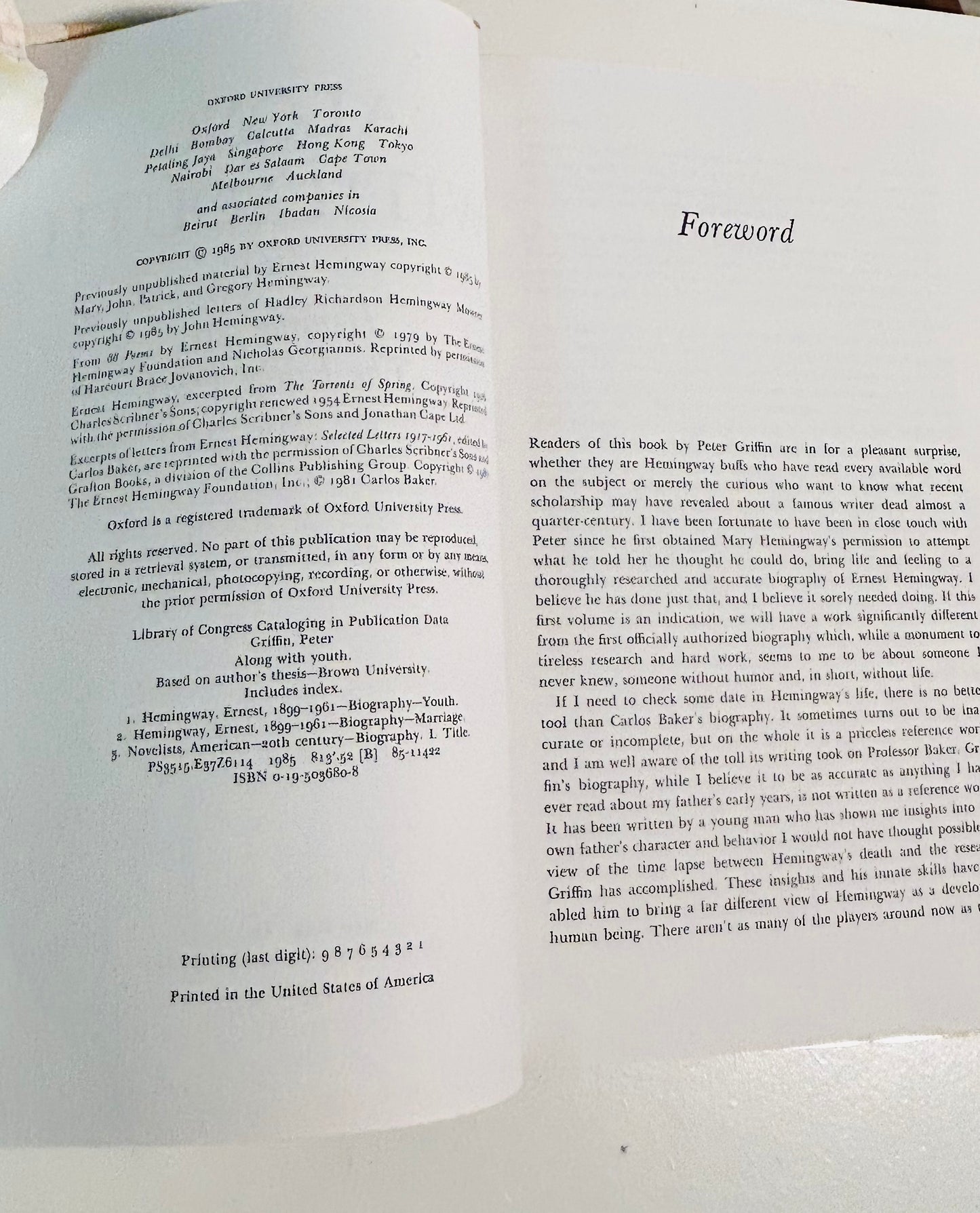 Along With Youth: Hemingway the Early Years